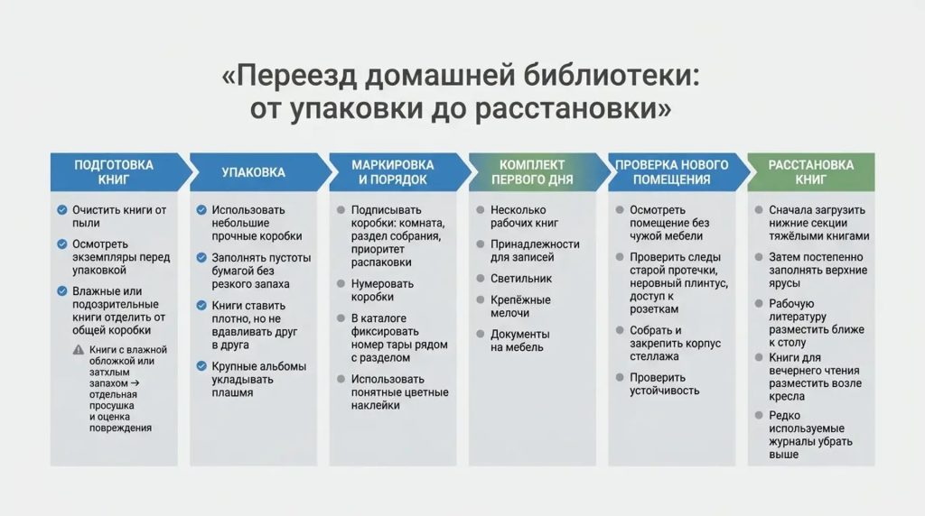 Переезд домашней библиотеки: от упаковки до расстановки